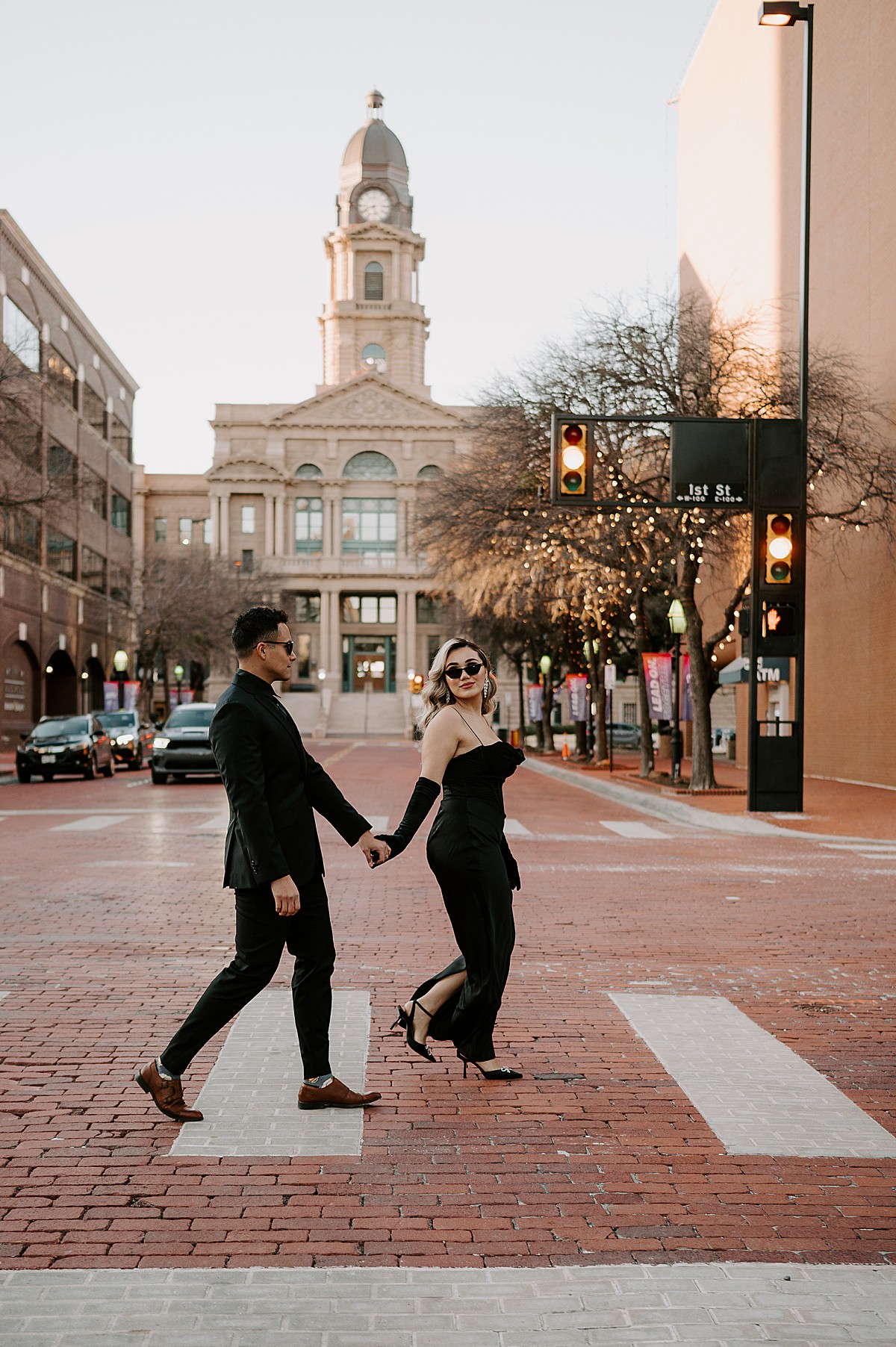 Couple walking in downtown Fort Worth.